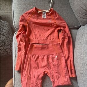 Gymshark Women's Red Long Sleeve Top and Shorts Set